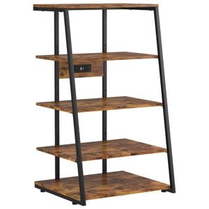 Ufurniture 5-Tier LED Media Side Table w/ Charging Station Audio End Table w/ Adjustable Open Shelf Walnut