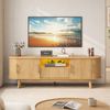 Advwin 157cm LED TV Unit Cabinet w/ Power Outlet Entertainment Center TV Stand w/ Drawer & Sliding Door Oak