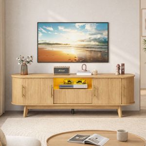 Advwin 157cm LED TV Unit Cabinet w/ Power Outlet Entertainment Center TV Stand w/ Drawer & Sliding Door Oak