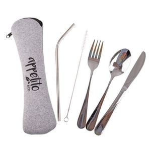 5pc Appetito Travellers Camping Stainless Steel Spoon/Fork Straw Cutlery Set