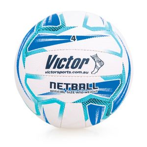Victor Sports Pro Netball Size 4 Synthetic Rubber Ball White/Blue