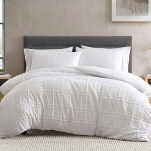 Ardor Subtle Textured Check Leonard Quilt Duvet Cover Set Single White