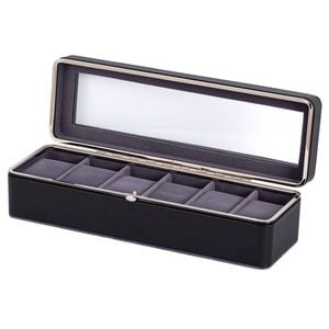 Catzon Watch Case 6 Slot Watch Display Case With Glass Lid-black
