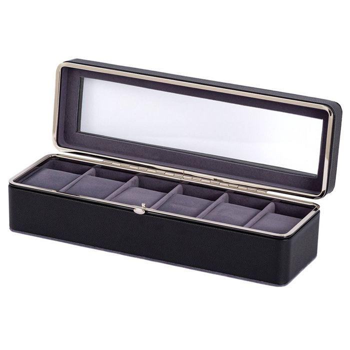 Catzon Watch Case 6 Slot Watch Display Case With Glass Lid-black