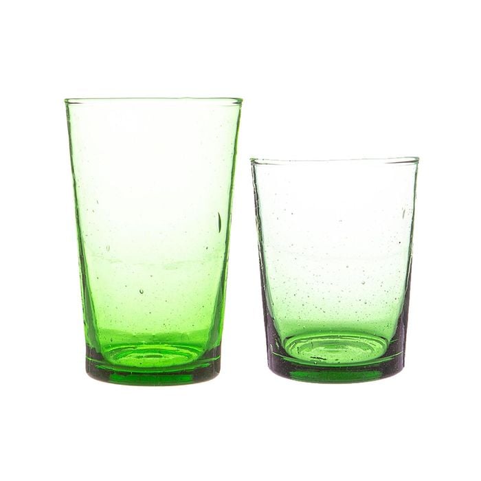 12pc Meknes Glassware Set - Hand-Blown Moroccan Recycled Glass Highball Whisky Drinking Tumblers - Green Glass