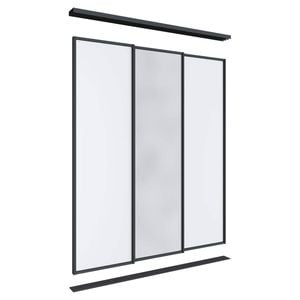 Lugna 2100 x 1800mm Black 1 Mirror 2 Melamine Wardrobe Triple Sliding Doors