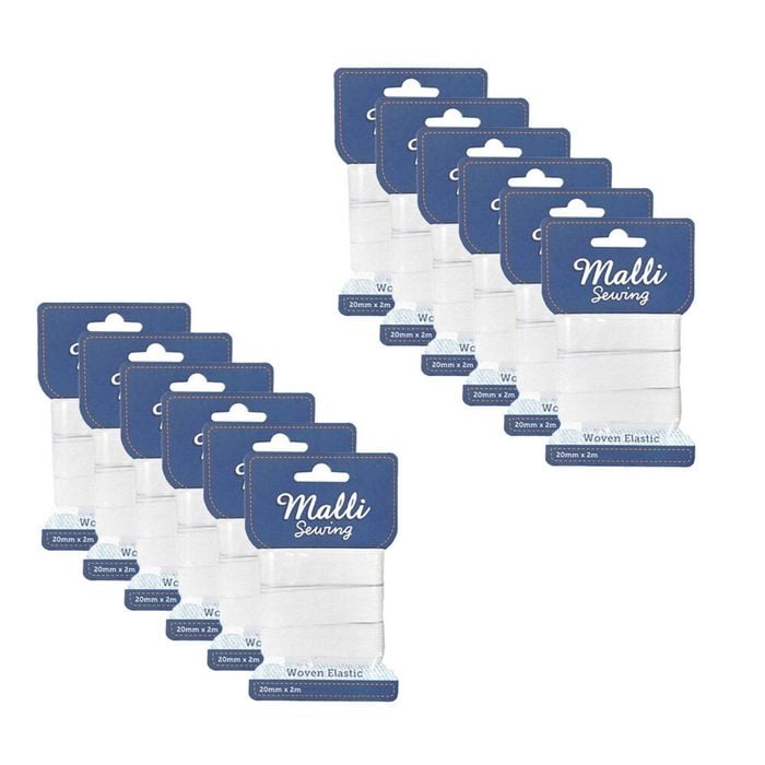12pk Malli Sewing Soft Elastic Band Flexible Diy Sewing Cord 20mm X 2m Assorted