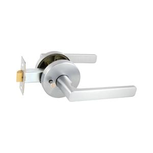 Schlage Brushed Satin Chrome Medio Plus Series Rivera Privacy Lever Set with QuickFix