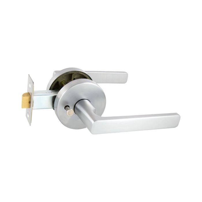 Schlage Brushed Satin Chrome Medio Plus Series Rivera Privacy Lever Set with QuickFix