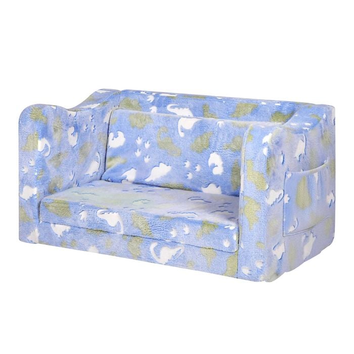 Ufurniture Kids Sofa 2 Seat Toddler Armchair Couch Children Fold out Play Couch Convertible Lounge Sofa Bed Blue