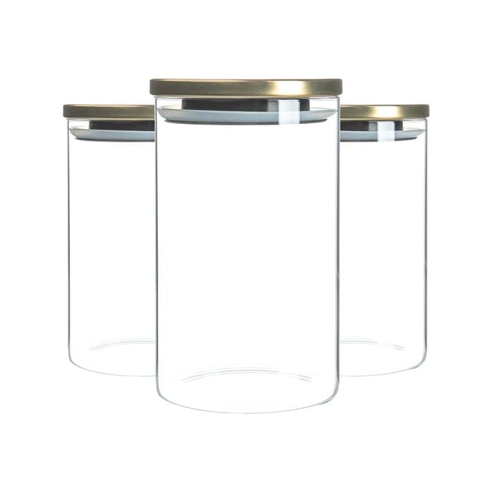 Argon Tableware Glass Storage Jars with Metal Lids - Silicone Seal - 1 Litre - Pack of 3