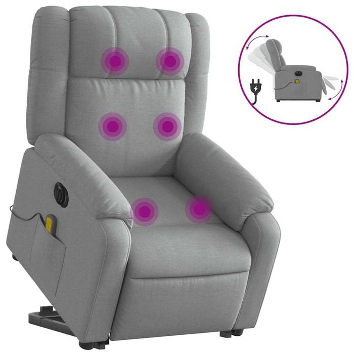 vidaXL Electric Stand up Massage Recliner Chair Armchair Light Grey Fabric