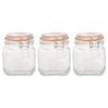 Argon Tableware Square Glass Jars with Clip-Top Lids - 760ml - Pack of 3