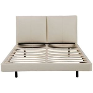 Lara Leather Queen Bed Frame with LED Light - Beige