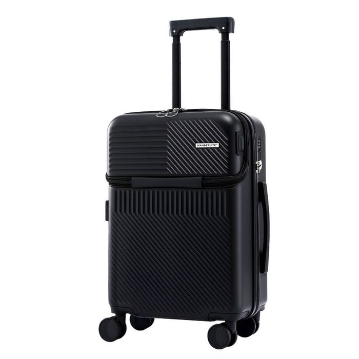 Wanderlite 20" Luggage Suitcase Front Pocket Travel Carry On Tsa Black