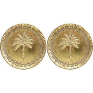 2PK LVD Resin Tropical Palm Tree Round Trinket Dish Display Tray 13.5cm Gold
