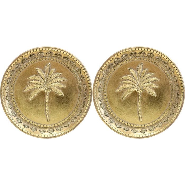 2PK LVD Resin Tropical Palm Tree Round Trinket Dish Display Tray 13.5cm Gold