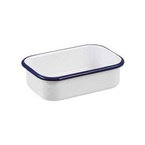 Urban Style Enamelware 14.5cm Multipurpose Rectangle Tray w/ Blue Rim White