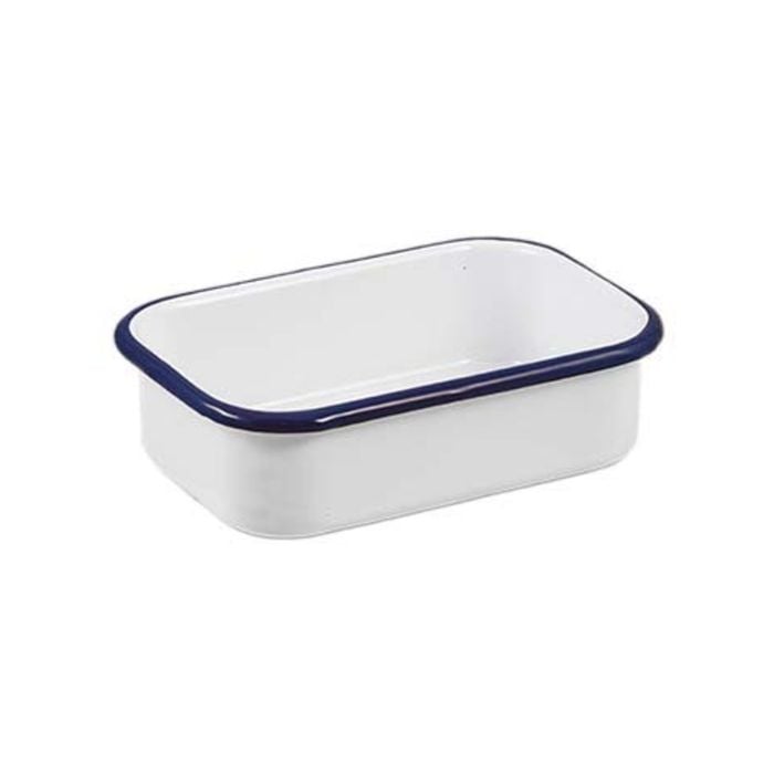 Urban Style Enamelware 14.5cm Multipurpose Rectangle Tray w/ Blue Rim White