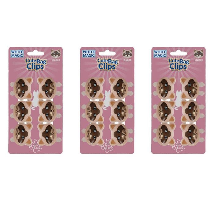 3x 6pc White Magic Cute Tidy Bag Clip Food Saver Sealer Set 4.5cm Birman