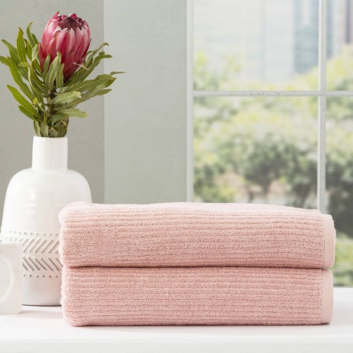 2pc Renee Taylor Cobblestone Bath Sheet/Towel 160cm Cotton Ribbed 650 GSM Blush