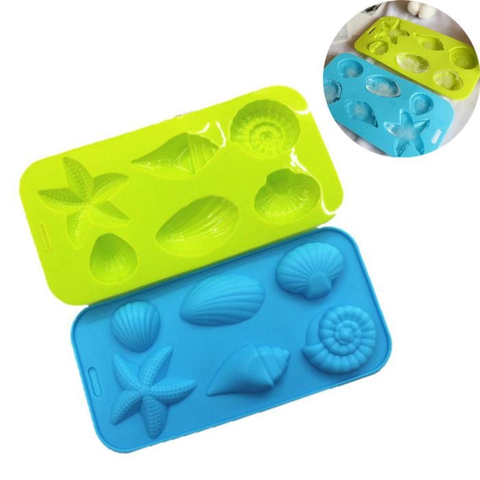Catzon 2 Pcs Ice Cube Trays Starfish Conch Shell Shape for Freezer Juice