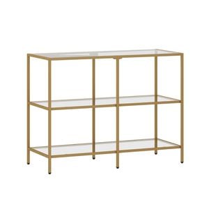 Oikiture 3 Shelves Console Table Tempered Glass Gold