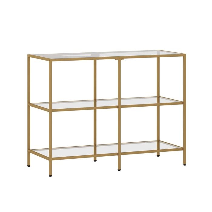 Oikiture 3 Shelves Console Table Tempered Glass Gold