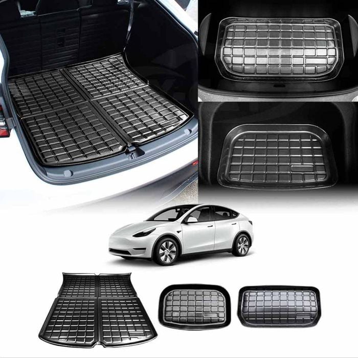 Carbon Fiber Texture Boot Liner for Tesla Model Y 2022-2025 Front Rear Well Storage Cargo Trunk
