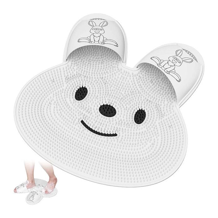 Catzon Shower Foot Scrubber Mat Rabbit-shaped Non-slip Suction-white