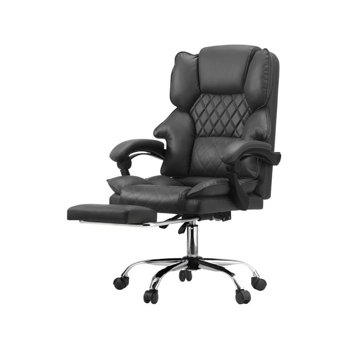 Oikiture Massage Office Chair Recliner PU Leather Footrest Grey