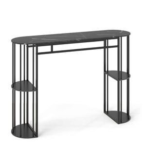 Costway 150cm Bar Table Pub Height Faux Marble Shelves Modern Black