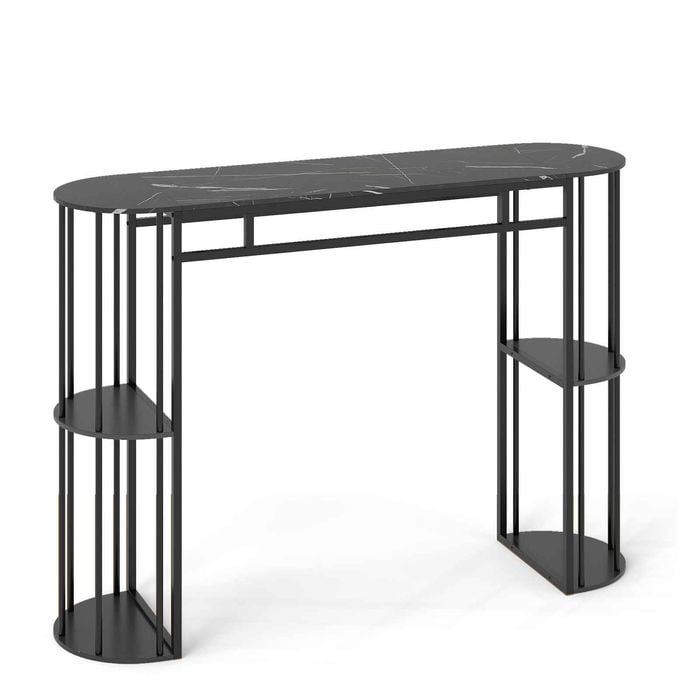 Costway 150cm Bar Table Pub Height Faux Marble Shelves Modern Black