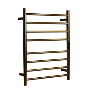 Hotwire 80W 700 x 530mm Gold 8 Bar Flat Round Heated Towel Rail with Timer