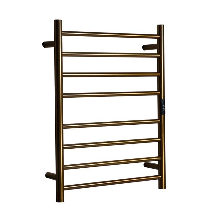 Hotwire 80W 700 x 530mm Gold 8 Bar Flat Round Heated Towel Rail with Timer
