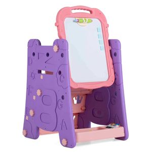 Costway Kid 3in1 Adjust Easel Double Side Board 3tier Bookshelf-Pink