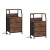 Ufurniture 2xnightstand 3 Fabric Drawers Bedside Table With Charging Station For Bedroom Living Room  Brown