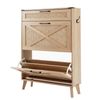 Levede Shoe Cabinet Shoe Storage Slim with 2 Flip Drawers Entryway Light Brown