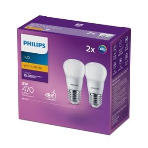Philips B35 E27 LED 470lm Warm White Fancy Round 5W Globe - 2 Pack
