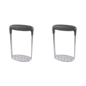 2PK Appetito Stainless Steel Potato Masher W/ Horizontal Soft Grip Handle
