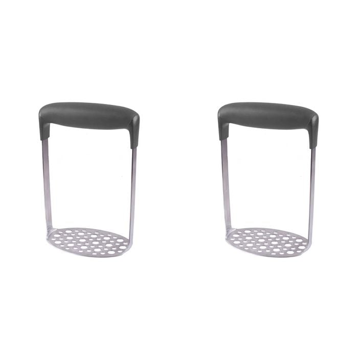 2PK Appetito Stainless Steel Potato Masher W/ Horizontal Soft Grip Handle