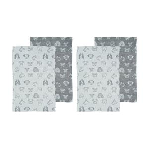 2x 2pc Ladelle Jacquard Dogs Soft Durable Kitchen Tea Towels Pattern