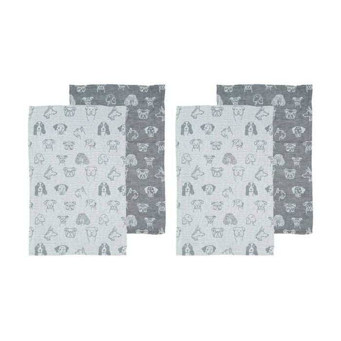 2x 2pc Ladelle Jacquard Dogs Soft Durable Kitchen Tea Towels Pattern