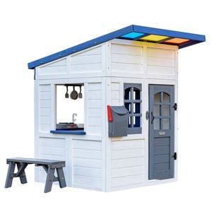 Teamson Kids Rainbow Shade Wooden Playhouse With Colorful Overhang, Flower Box And Bench, White