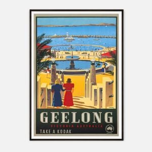 Galrie Vintage Geelong Victoria Australia Travel Poster by James Northfield Art Decor, Black Frame, A2 42 x 60cm (16 x 24inch)