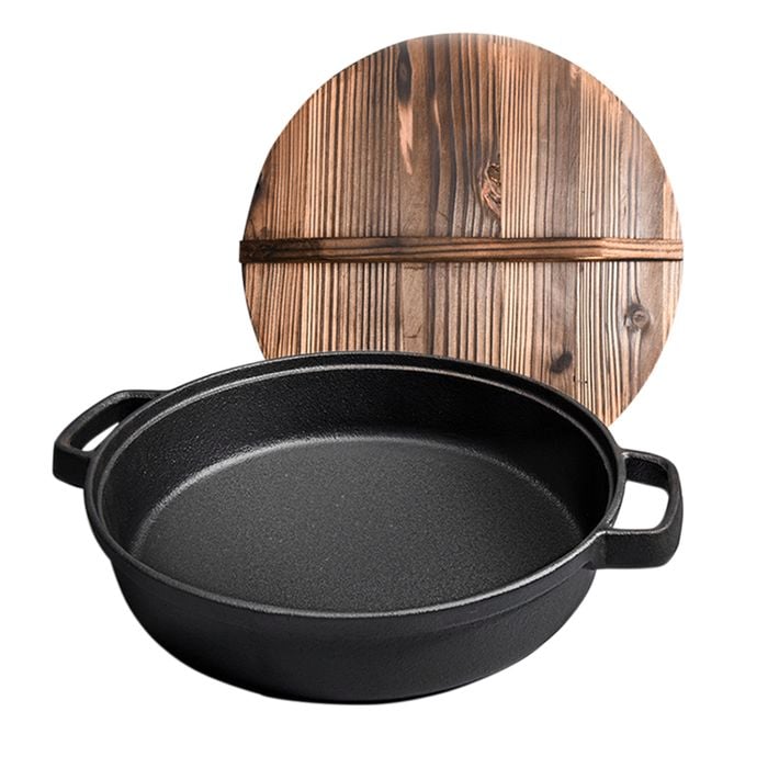 SOGA 31cm Round Cast Iron Pre-seasoned Deep Baking Pizza Frying Pan
