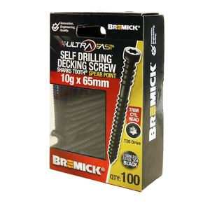Bremick Ultrafast 10g x 65mm Stainless Steel 304 Black T20 Trim Head -100 Pack 