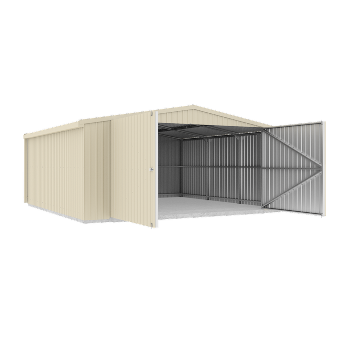 Absco Structures 5.64mW x 5.49mD x 2.64mH Classic Cream Double Barn Door Garage