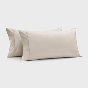 Dreamaker 400TC Premium Cotton Sateen King Pillowcase Oatmeal Twin Pack
