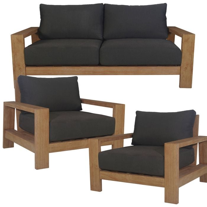 Stud 3pc 2+1+1 Seater Outdoor Patio Sofa Lounge Chair Set Solid Timber Frame